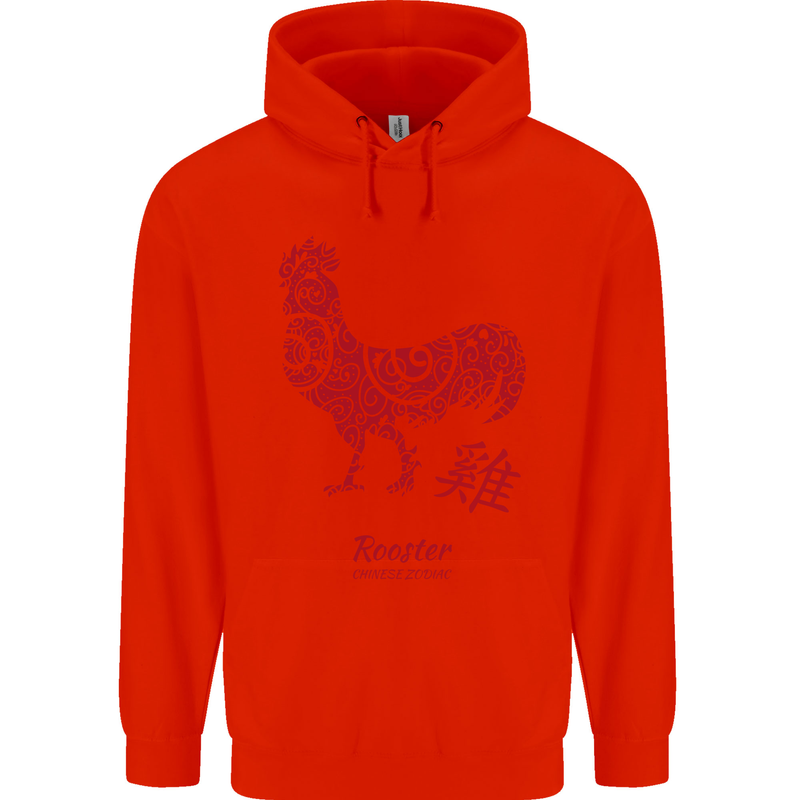 Chinese Zodiac Year of the Rooster Mens 80% Cotton Hoodie Bright Red