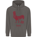 Chinese Zodiac Year of the Rooster Mens 80% Cotton Hoodie Charcoal