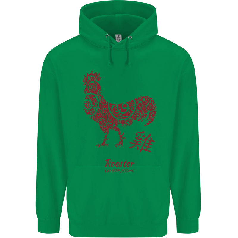 Chinese Zodiac Year of the Rooster Mens 80% Cotton Hoodie Irish Green