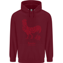 Chinese Zodiac Year of the Rooster Mens 80% Cotton Hoodie Maroon