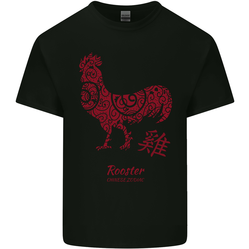 Chinese Zodiac Year of the Rooster Mens Cotton T-Shirt Tee Top Black