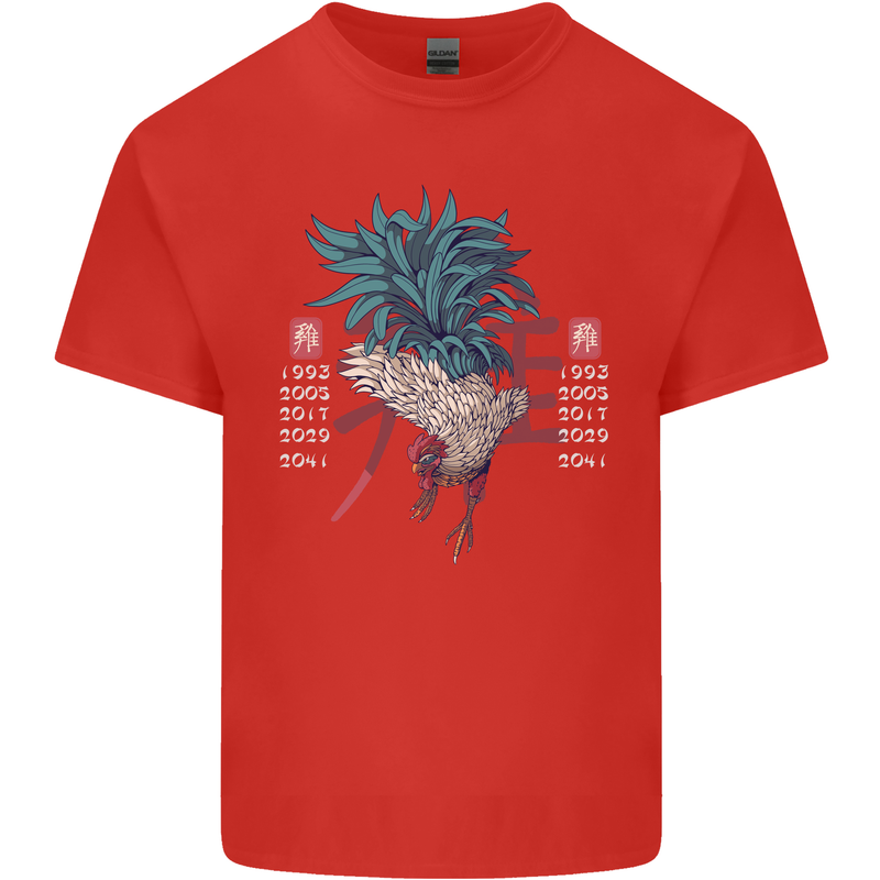Chinese Zodiac Year of the Rooster Mens Cotton T-Shirt Tee Top Red