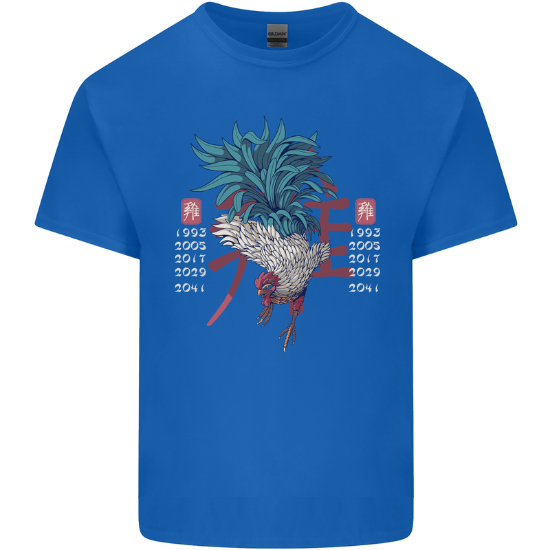 Chinese Zodiac Year of the Rooster Mens Cotton T-Shirt Tee Top Royal Blue
