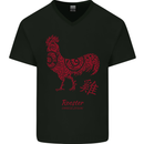 Chinese Zodiac Year of the Rooster Mens V-Neck Cotton T-Shirt Black