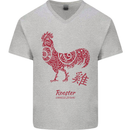 Chinese Zodiac Year of the Rooster Mens V-Neck Cotton T-Shirt Sports Grey