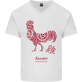 Chinese Zodiac Year of the Rooster Mens V-Neck Cotton T-Shirt White