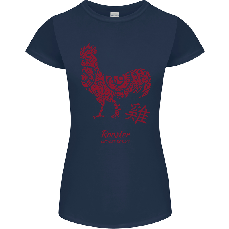 Chinese Zodiac Year of the Rooster Womens Petite Cut T-Shirt Navy Blue