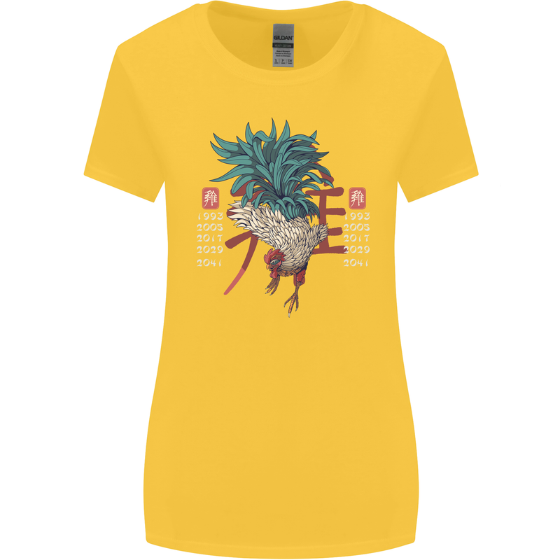 Chinese Zodiac Year of the Rooster Womens Wider Cut T-Shirt Yellow