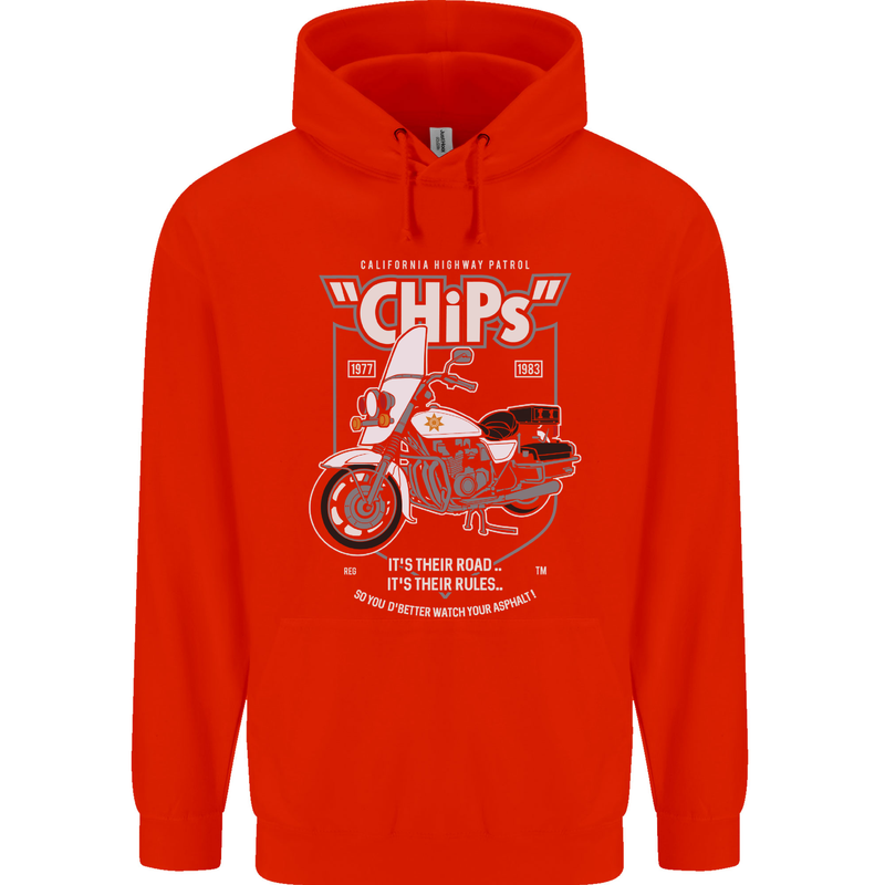 Chips Police Motorcycle Drama Motorbike Childrens Kids Hoodie Bright Red