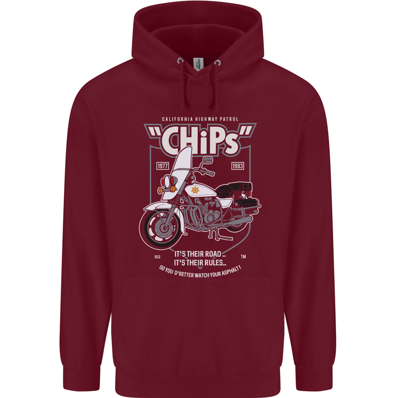 Chips Police Motorcycle Drama Motorbike Childrens Kids Hoodie Maroon