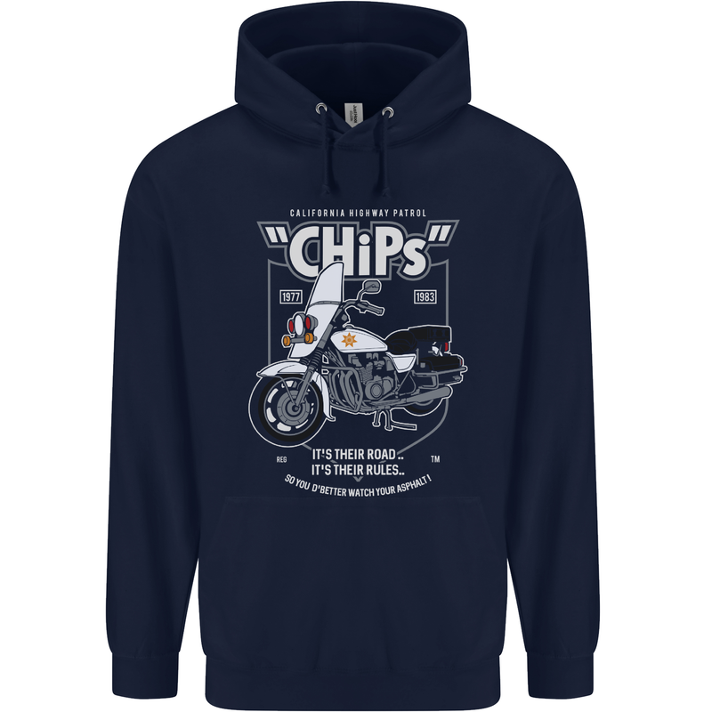 Chips Police Motorcycle Drama Motorbike Childrens Kids Hoodie Navy Blue