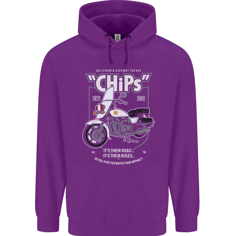 Chips Police Motorcycle Drama Motorbike Childrens Kids Hoodie Purple