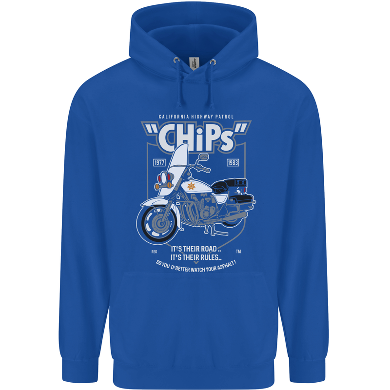 Chips Police Motorcycle Drama Motorbike Childrens Kids Hoodie Royal Blue
