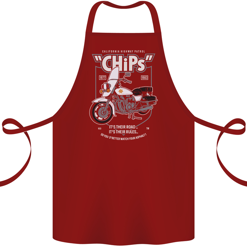 Chips Police Motorcycle Drama Motorbike Cotton Apron 100% Organic Maroon