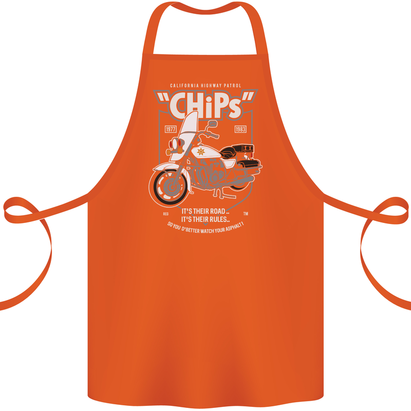 Chips Police Motorcycle Drama Motorbike Cotton Apron 100% Organic Orange