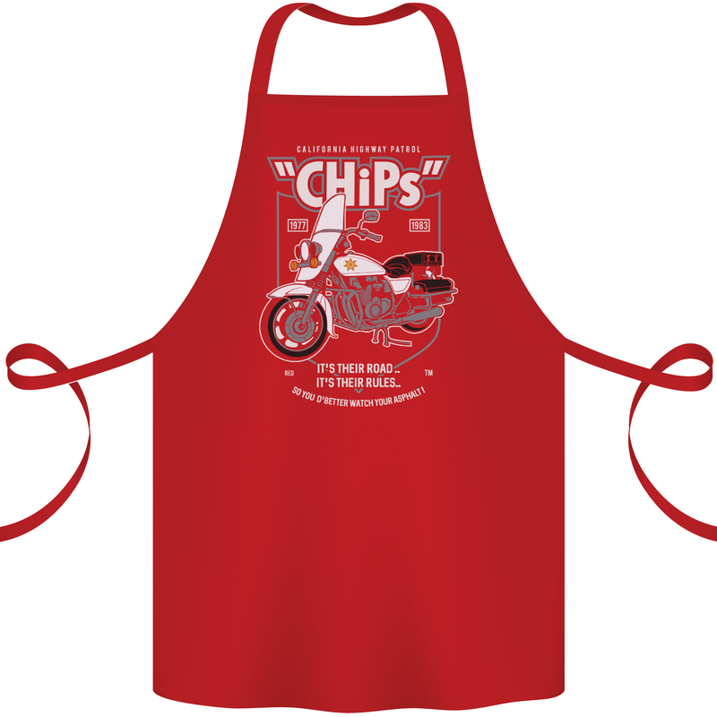 Chips Police Motorcycle Drama Motorbike Cotton Apron 100% Organic Red