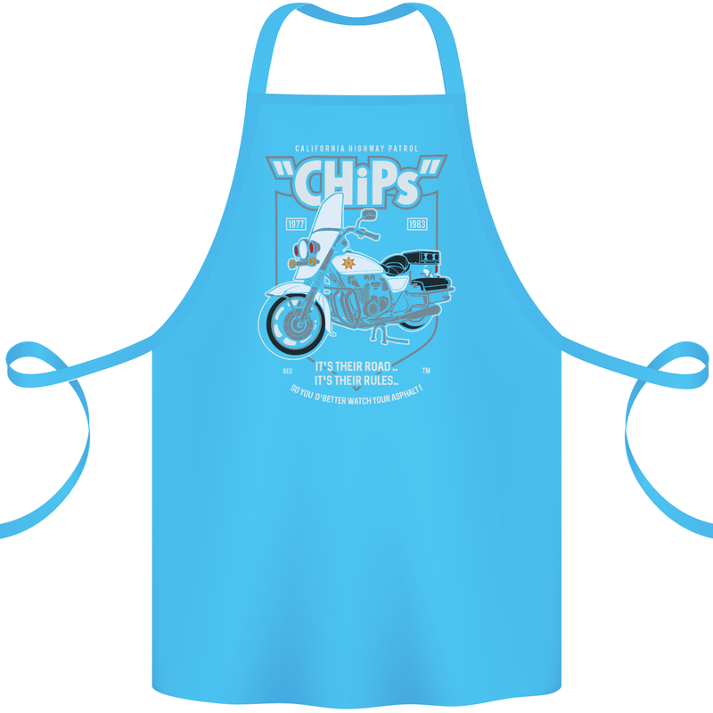 Chips Police Motorcycle Drama Motorbike Cotton Apron 100% Organic Turquoise