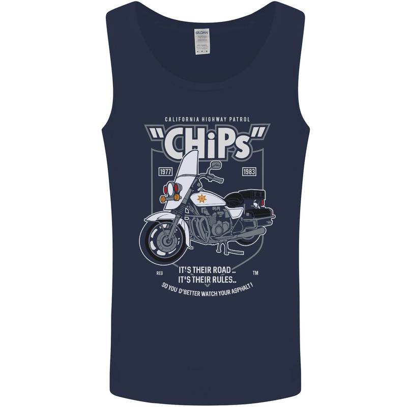 Chips Police Motorcycle Drama Motorbike Mens Vest Tank Top Navy Blue