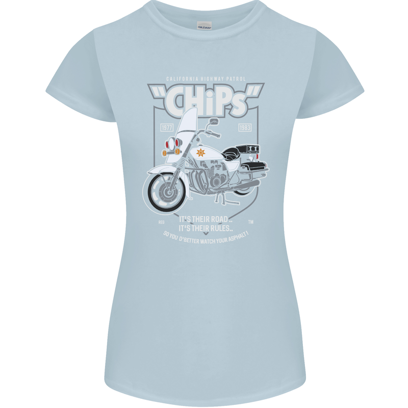 Chips Police Motorcycle Drama Motorbike Womens Petite Cut T-Shirt Light Blue