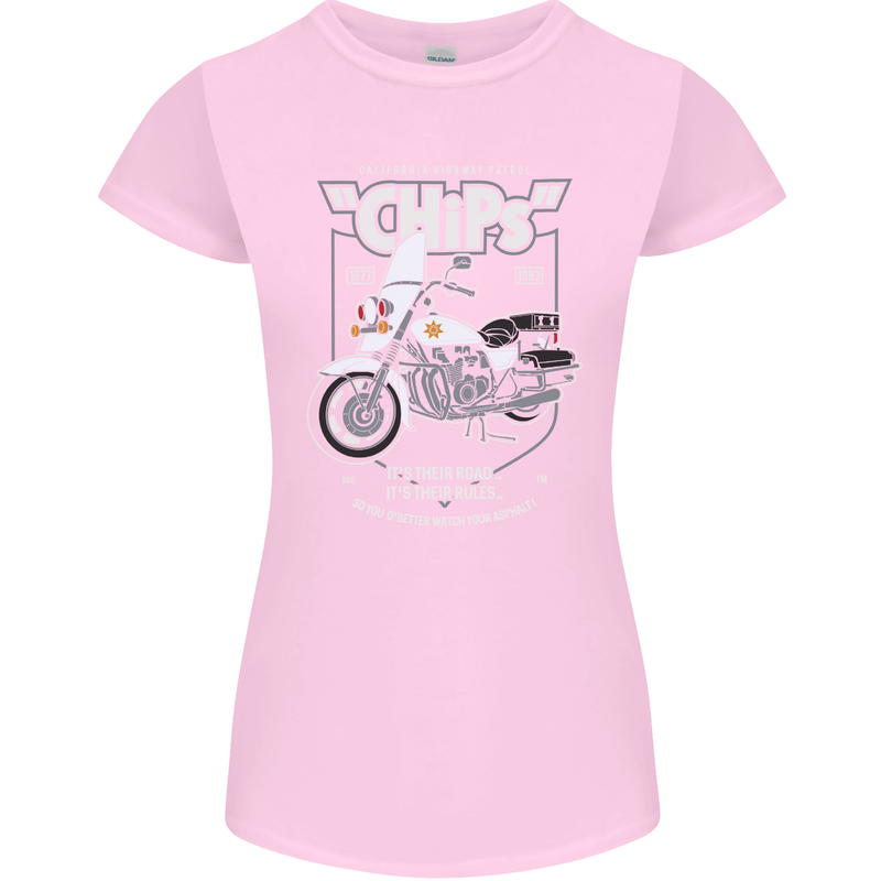 Chips Police Motorcycle Drama Motorbike Womens Petite Cut T-Shirt Light Pink