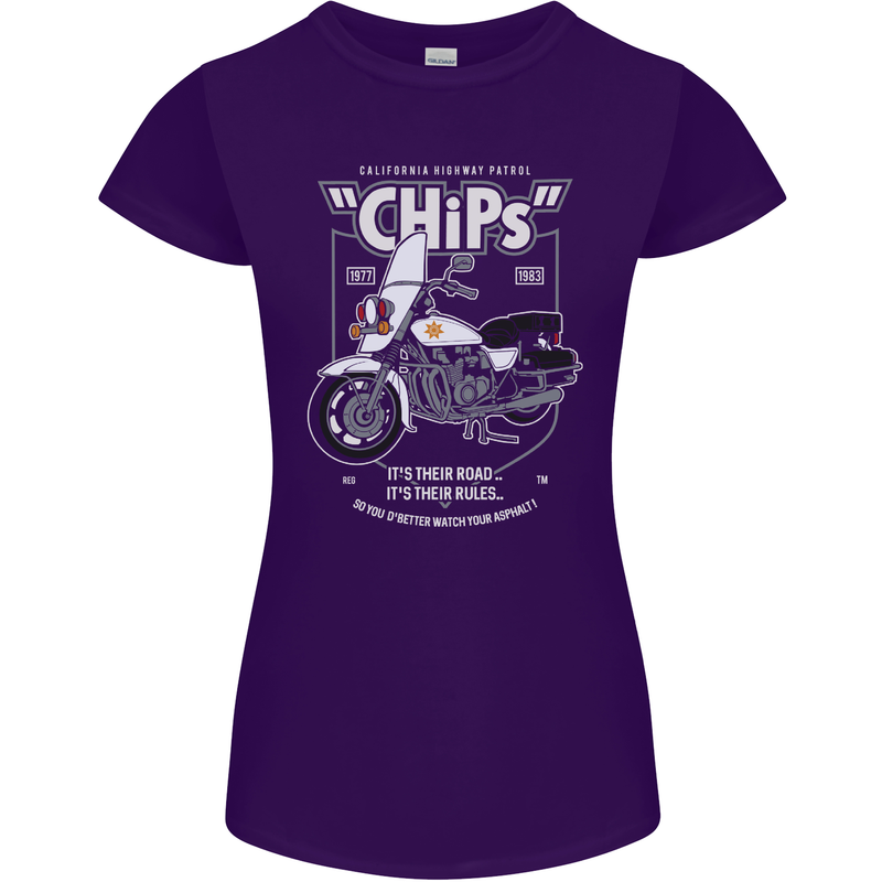 Chips Police Motorcycle Drama Motorbike Womens Petite Cut T-Shirt Purple