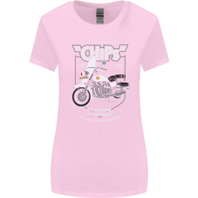 Chips Police Motorcycle Drama Motorbike Womens Wider Cut T-Shirt Light Pink