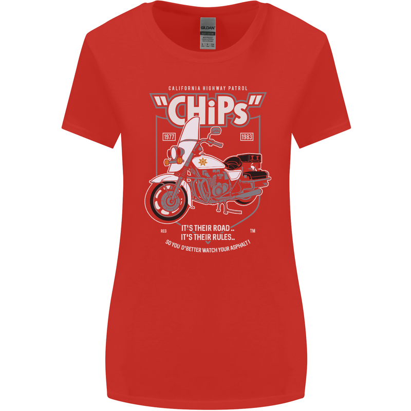 Chips Police Motorcycle Drama Motorbike Womens Wider Cut T-Shirt Red