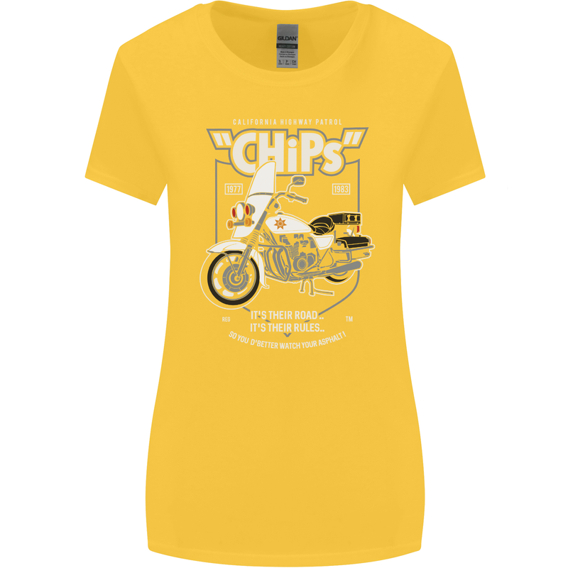 Chips Police Motorcycle Drama Motorbike Womens Wider Cut T-Shirt Yellow