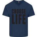 Choose Life Fancy Dress Outfit Costume Mens V-Neck Cotton T-Shirt Navy Blue