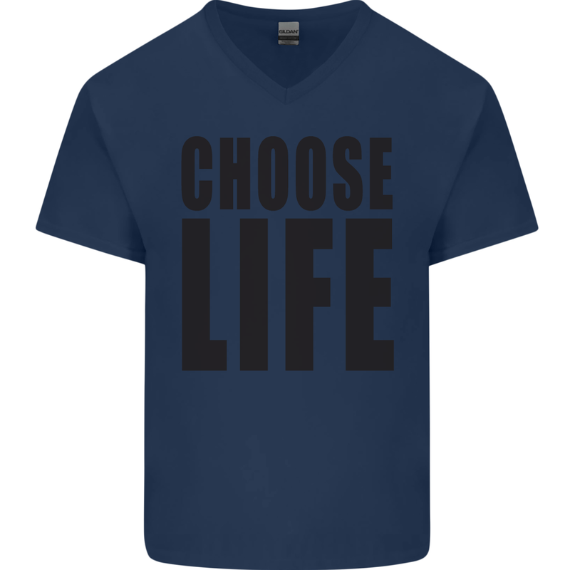 Choose Life Fancy Dress Outfit Costume Mens V-Neck Cotton T-Shirt Navy Blue
