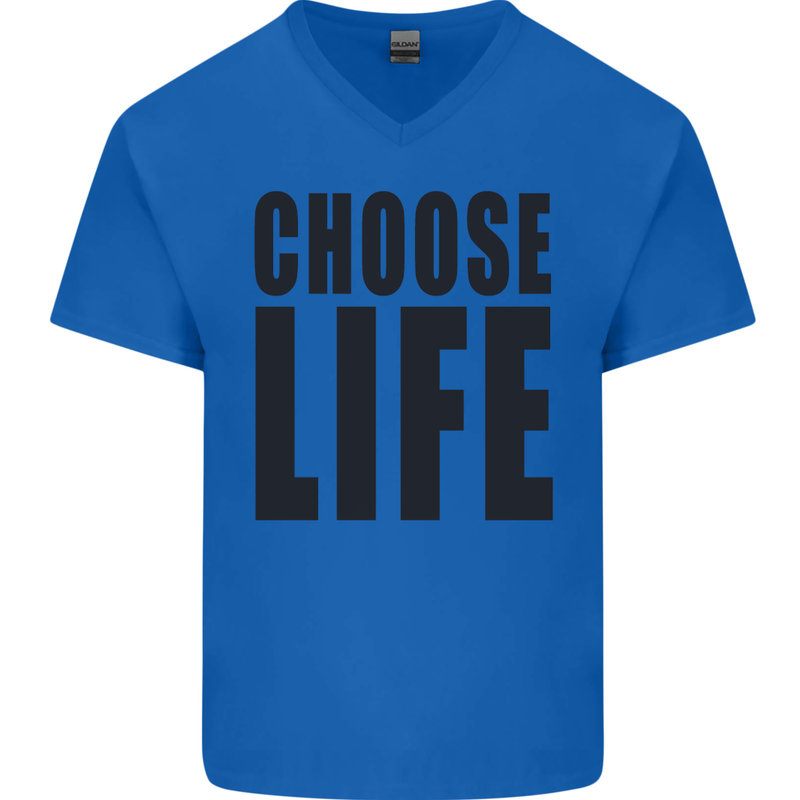 Choose Life Fancy Dress Outfit Costume Mens V-Neck Cotton T-Shirt Royal Blue