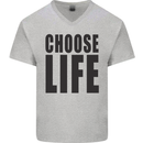 Choose Life Fancy Dress Outfit Costume Mens V-Neck Cotton T-Shirt Sports Grey