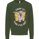 Chop It Like Its Hot Funny Chef Cook BBQ Kids Sweatshirt Jumper Forest Green