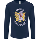 Chop It Like Its Hot Funny Chef Cook BBQ Mens Long Sleeve T-Shirt Navy Blue