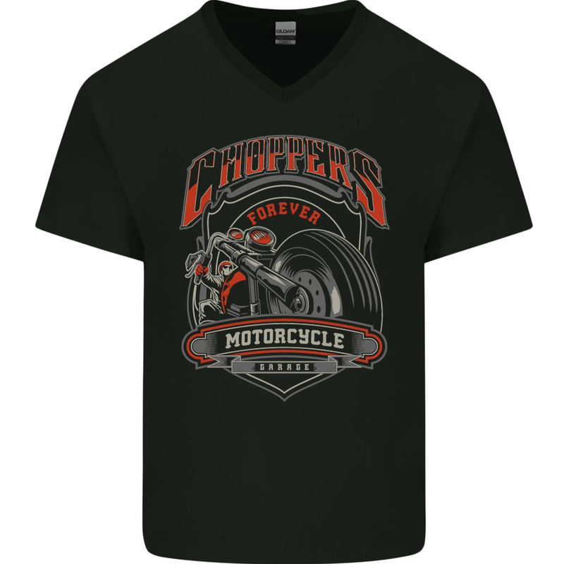 Choppers Forever Biker Motorcycle Motorbike Mens V-Neck Cotton T-Shirt Black