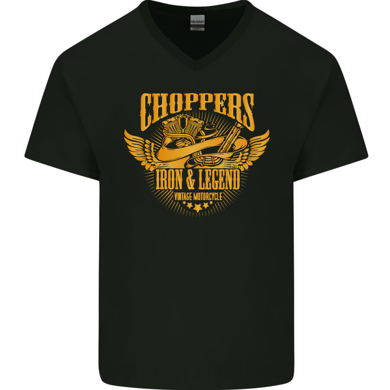 Choppers Legend Motorcycle Motorbike Biker Mens V-Neck Cotton T-Shirt Black