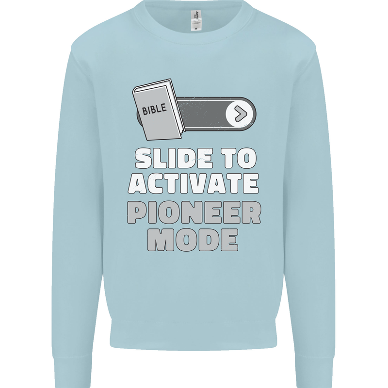 Christian Pioneer Mode Funny Christianity Mens Sweatshirt Jumper Light Blue