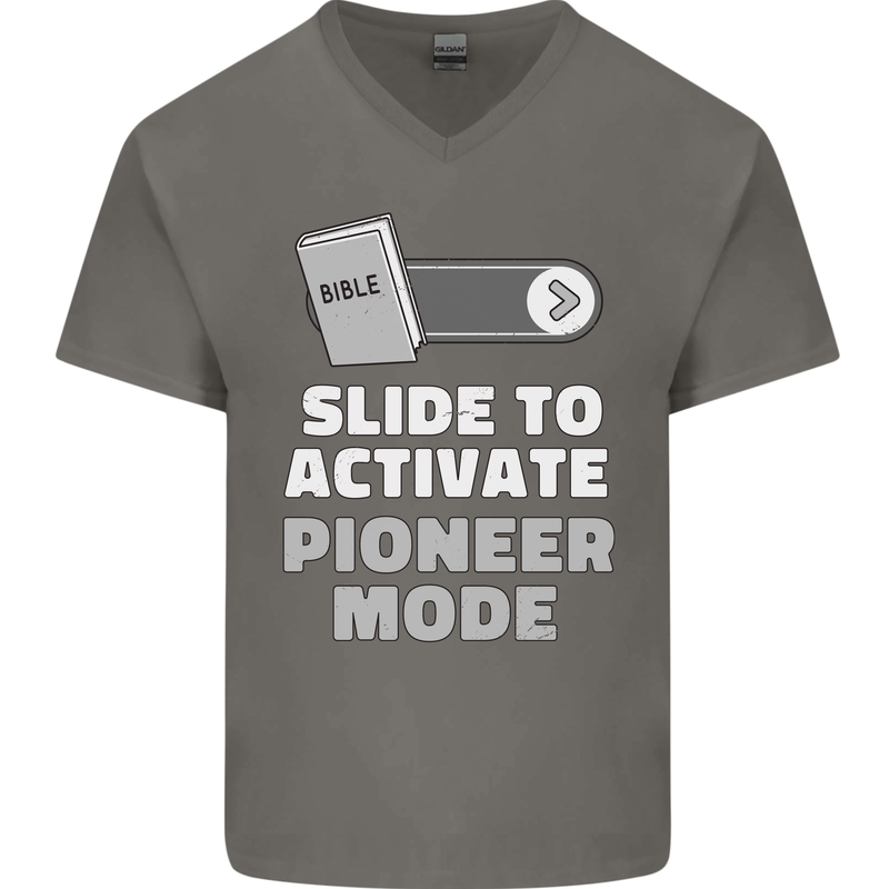 Christian Pioneer Mode Funny Christianity Mens V-Neck Cotton T-Shirt Charcoal