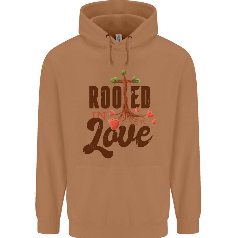Christian Rooted in Love Christianity Jesus Mens 80% Cotton Hoodie Caramel Latte