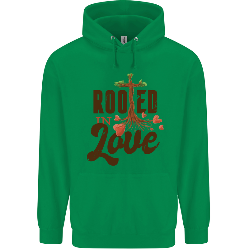 Christian Rooted in Love Christianity Jesus Mens 80% Cotton Hoodie Irish Green