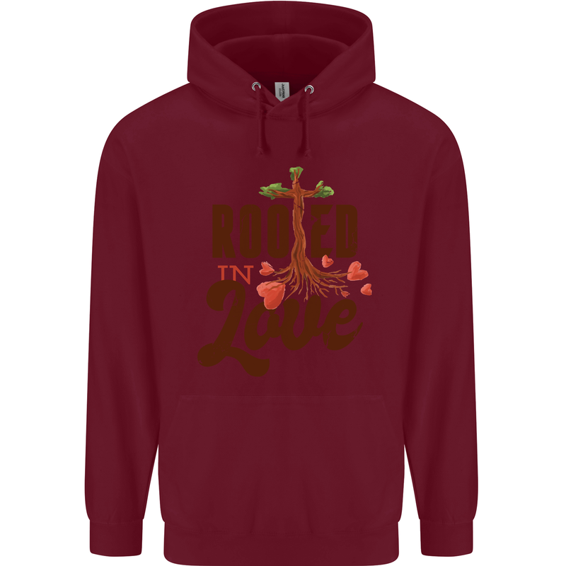 Christian Rooted in Love Christianity Jesus Mens 80% Cotton Hoodie Maroon