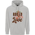 Christian Rooted in Love Christianity Jesus Mens 80% Cotton Hoodie Sports Grey