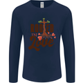 Christian Rooted in Love Christianity Jesus Mens Long Sleeve T-Shirt Navy Blue