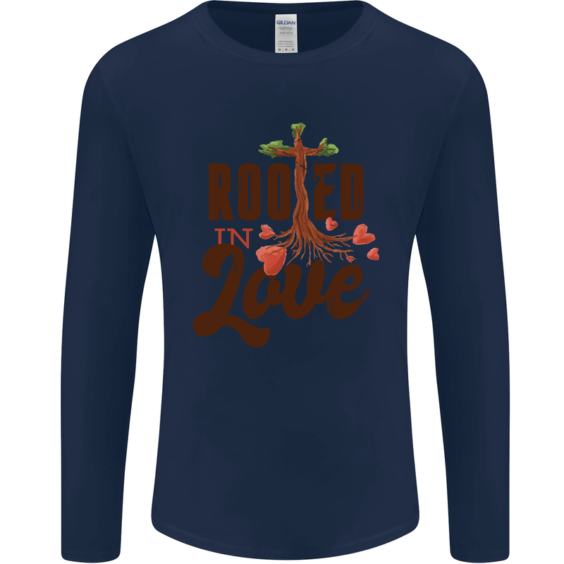 Christian Rooted in Love Christianity Jesus Mens Long Sleeve T-Shirt Navy Blue