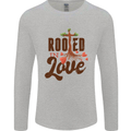 Christian Rooted in Love Christianity Jesus Mens Long Sleeve T-Shirt Sports Grey