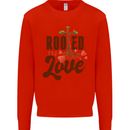 Christian Rooted in Love Christianity Jesus Mens Sweatshirt Jumper Bright Red