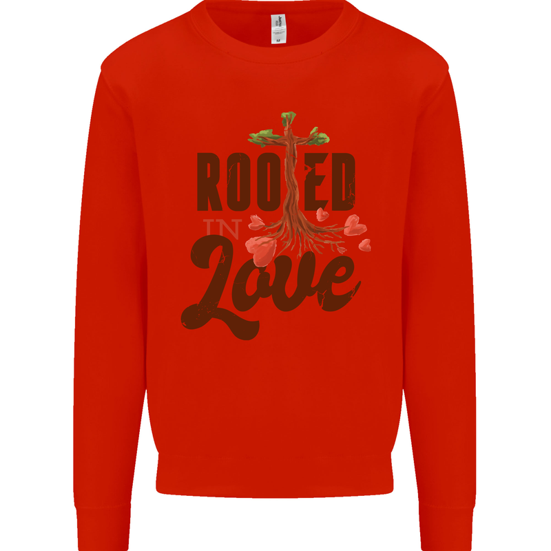 Christian Rooted in Love Christianity Jesus Mens Sweatshirt Jumper Bright Red