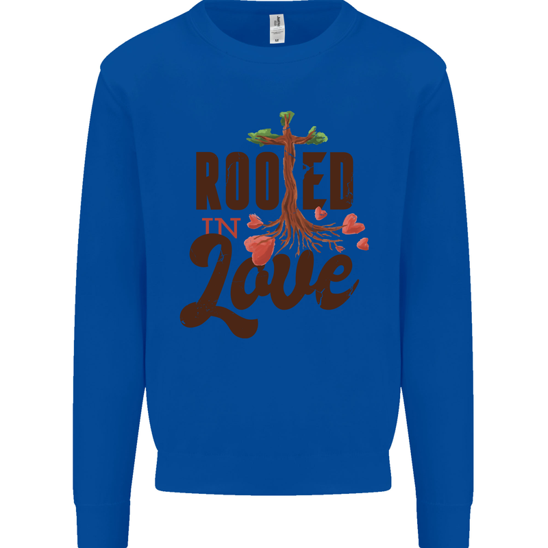 Christian Rooted in Love Christianity Jesus Mens Sweatshirt Jumper Royal Blue