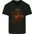 Christian Rooted in Love Christianity Jesus Mens V-Neck Cotton T-Shirt Black