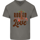 Christian Rooted in Love Christianity Jesus Mens V-Neck Cotton T-Shirt Charcoal